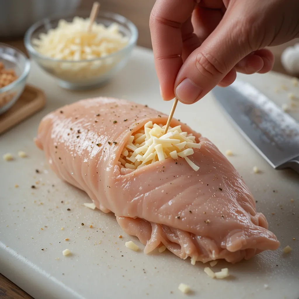 chicken breast, mozzarella and Emmental cheese