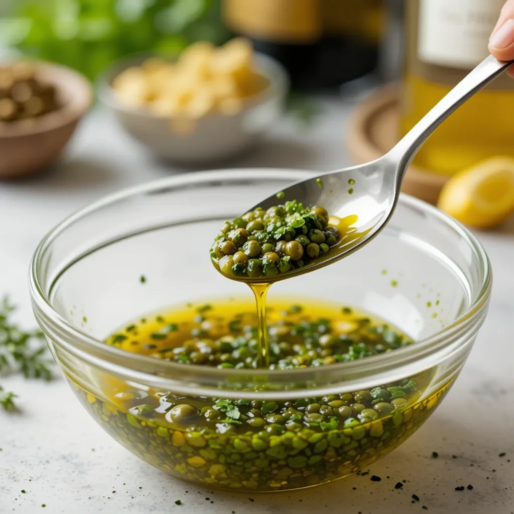 parsley, dried basil, dried oregano, drained capers, garlic cloves & virgin olive oil
