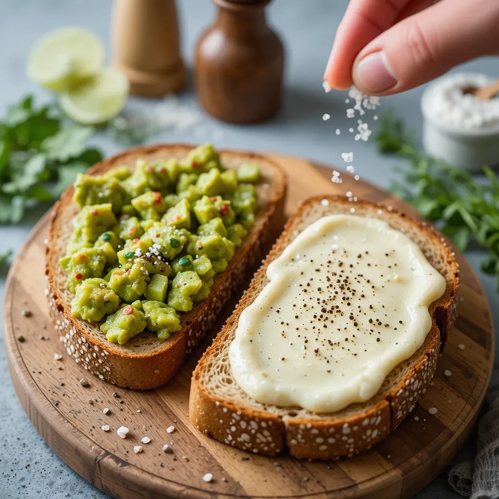 Vienna bread slices, guacamole, lime aioli, Maldon salt and freshly ground pepper