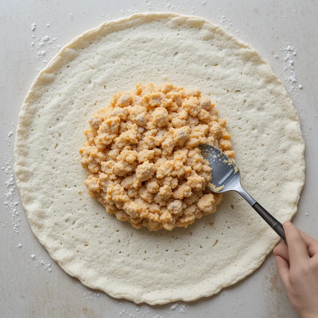 Spread the tuna-mayo mixture evenly in the center of the tortilla