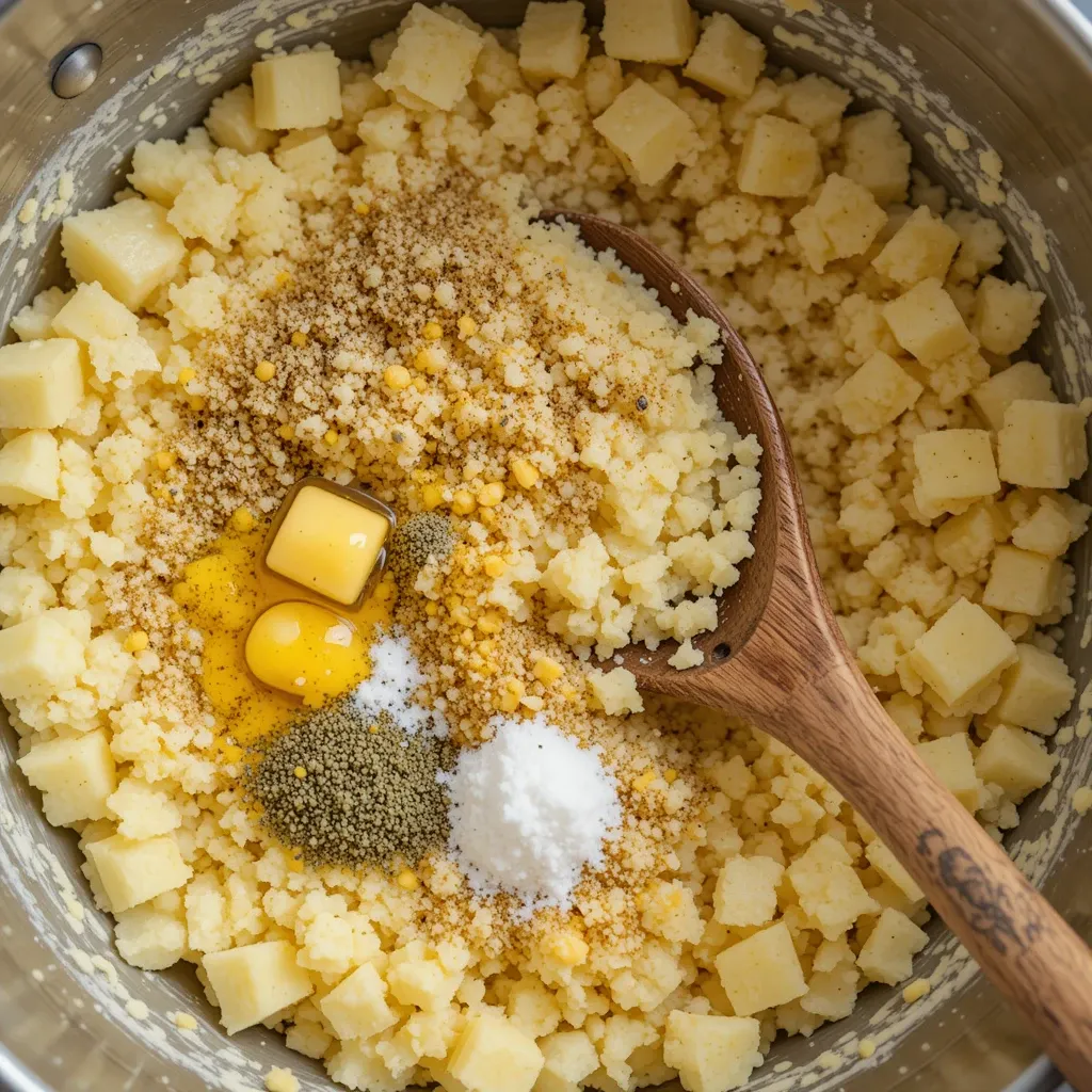 grated potatoes, panko breadcrumbs, clarified butter, salt & dried thyme