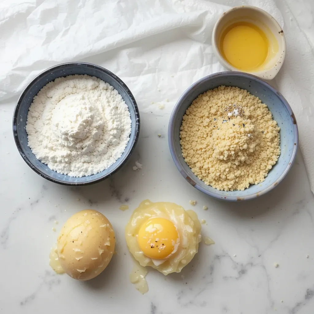 poached eggs, flour, liquid egg, panko breadcrumbs, salt and pepper