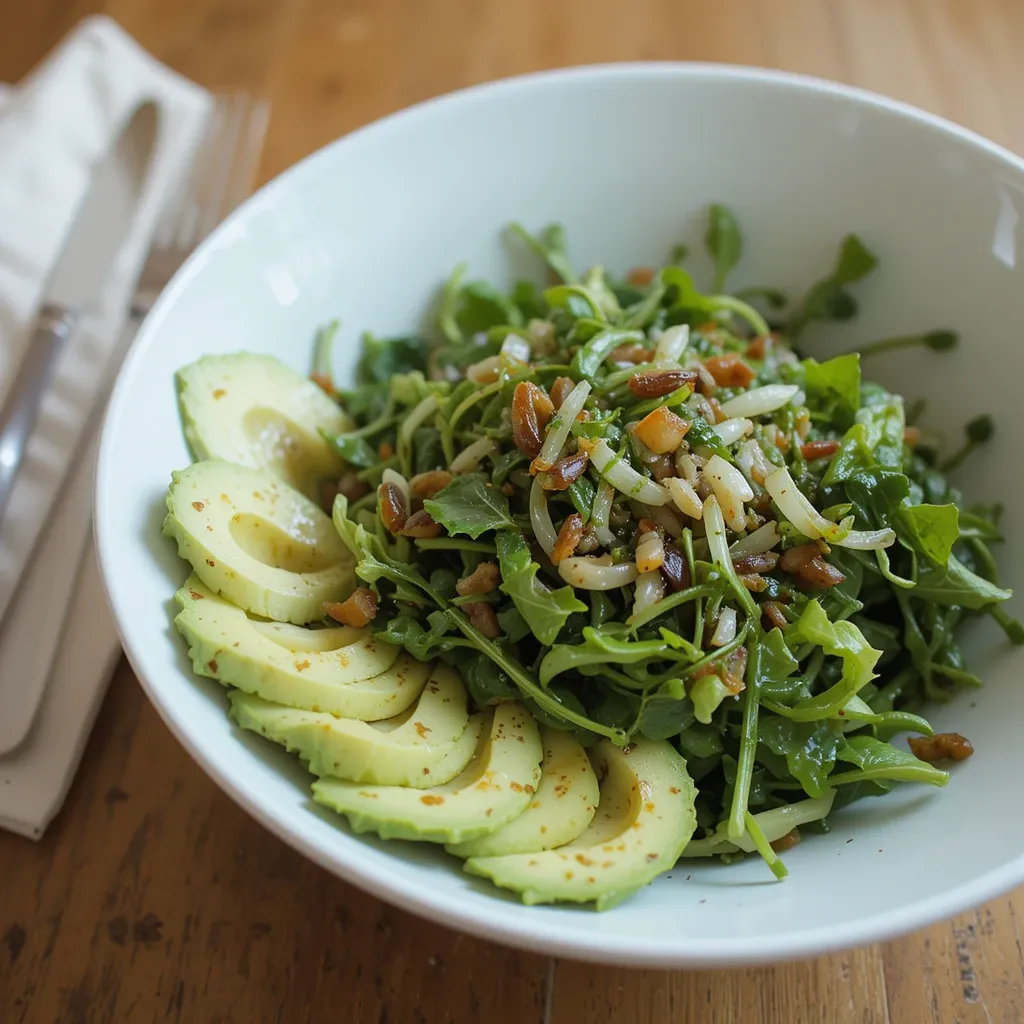 sliced avocado, marinated artichokes, spring onions, and baby radish