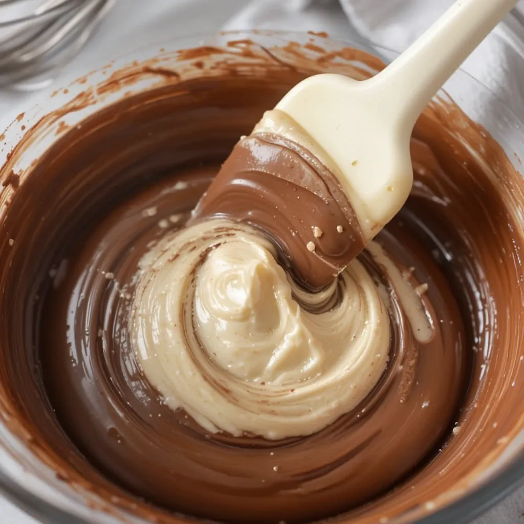 egg mixture into the chocolate-cocoa mixture
