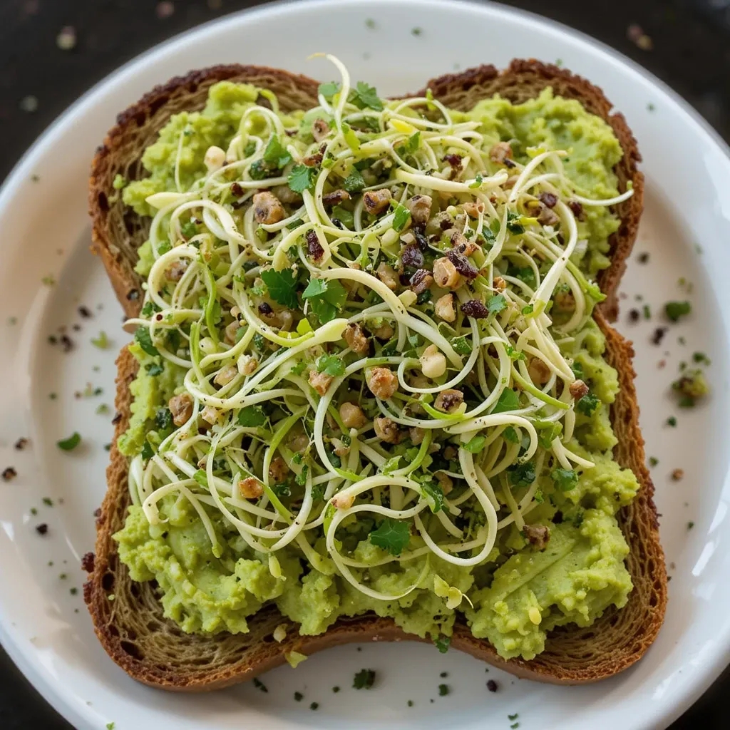 pesto layer with a generous spoonful of the avocado mix, alfalfa sprouts and a herb salad